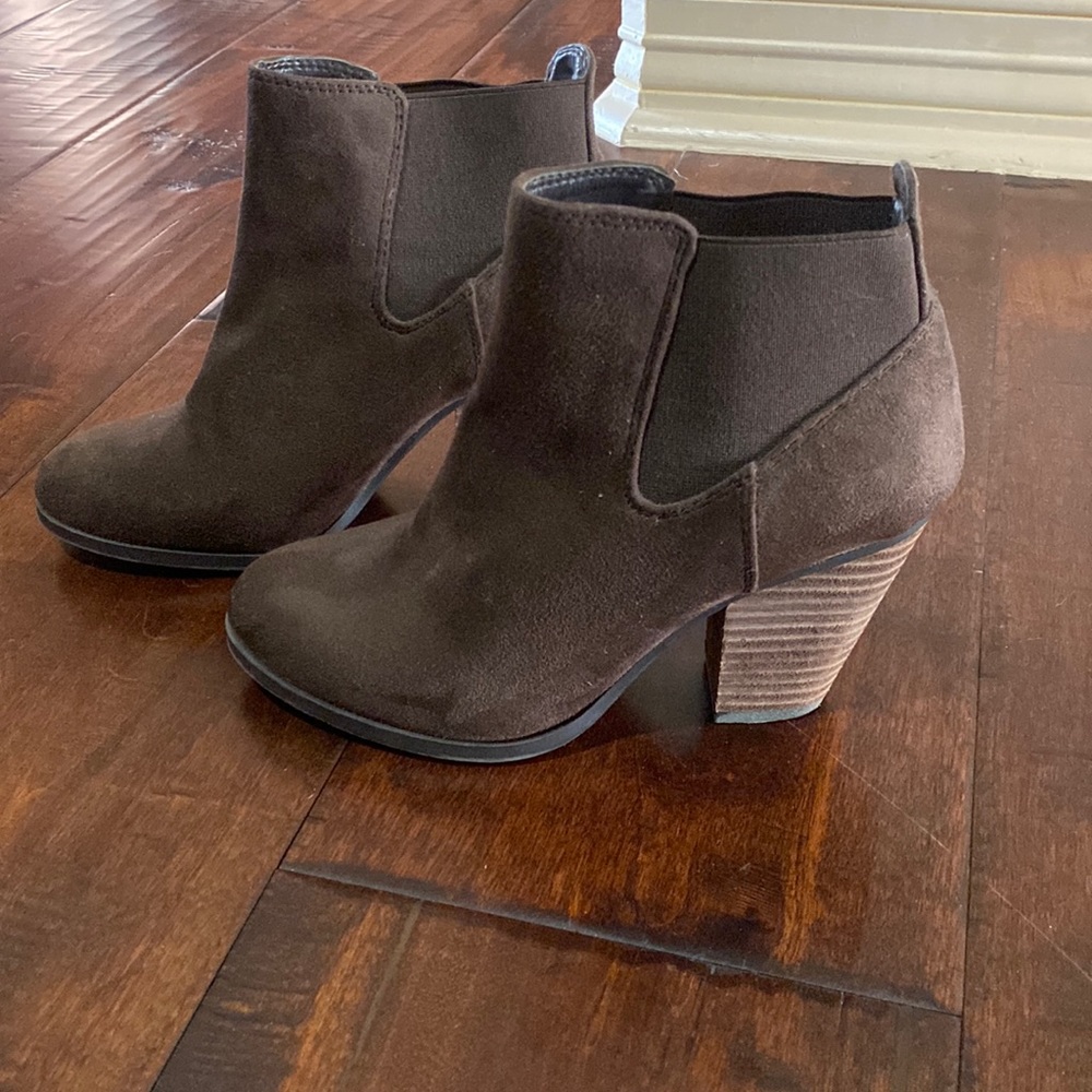 Brown suede booties